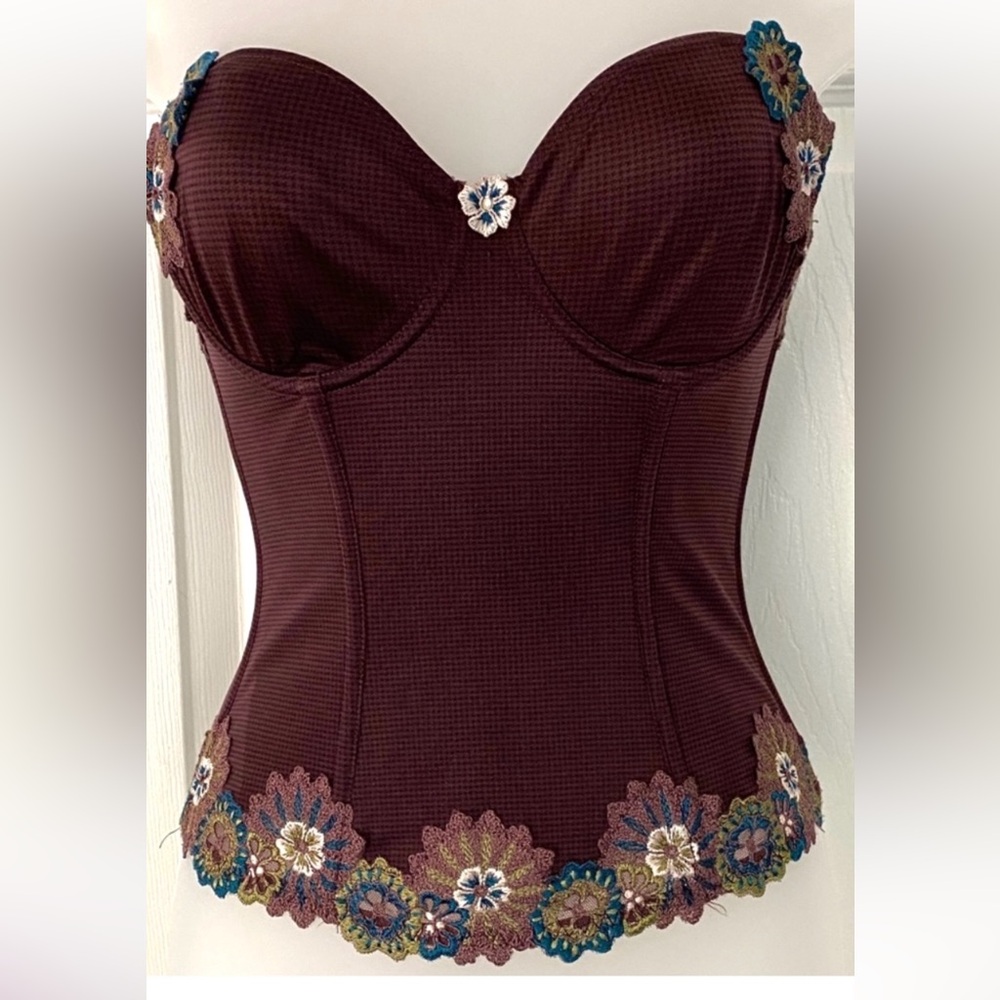 Marie Jo Lingerie Corset Top Bustier Brown Crocheted size 34B